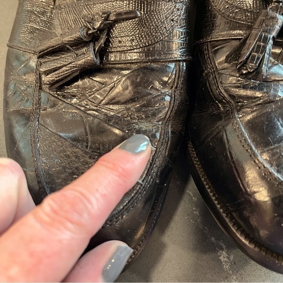 Stacy Adams sz 11 black snakeskin leather tassel loafers - Picture 16 of 16